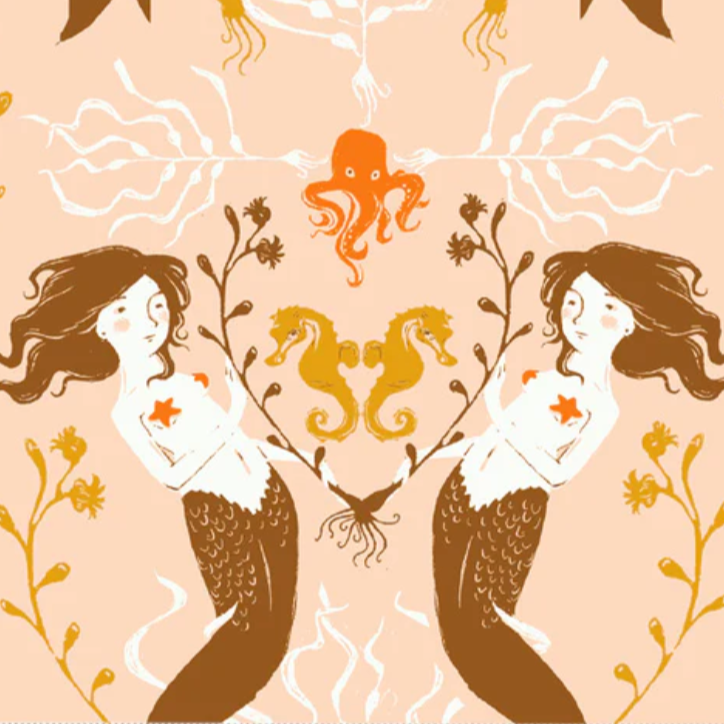 Heather Ross Windham Fabrics 20th Anniversary Mermaids Blush 40944A