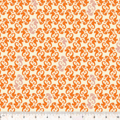 Heather Ross Windham Fabrics 20th Anniversary Sea Horses Cream Orange