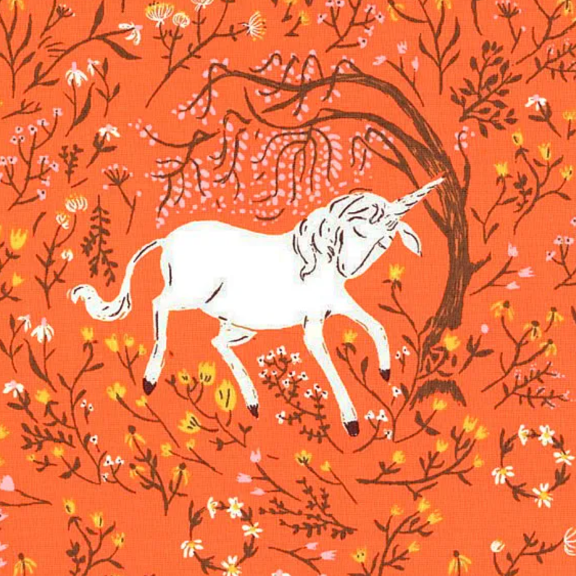 Heather Ross Windham Fabrics 20th Anniversary Unicorn Orange 39657A-7