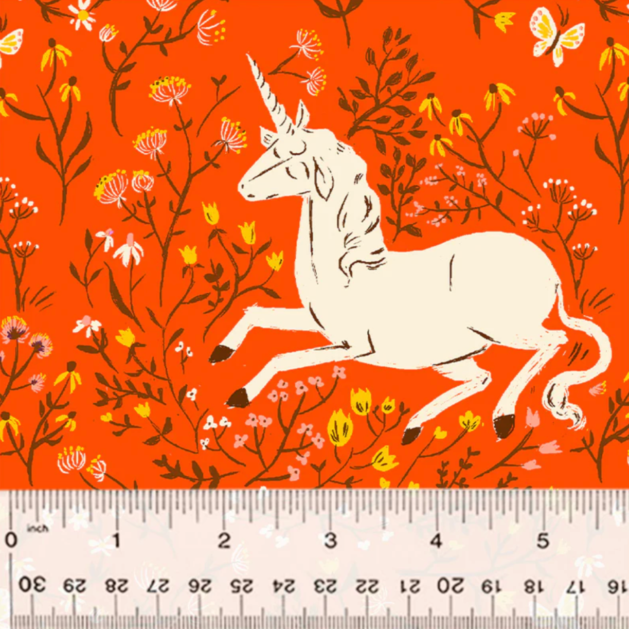 Heather Ross Windham Fabrics 20th Anniversary Unicorn Orange 39657A-7