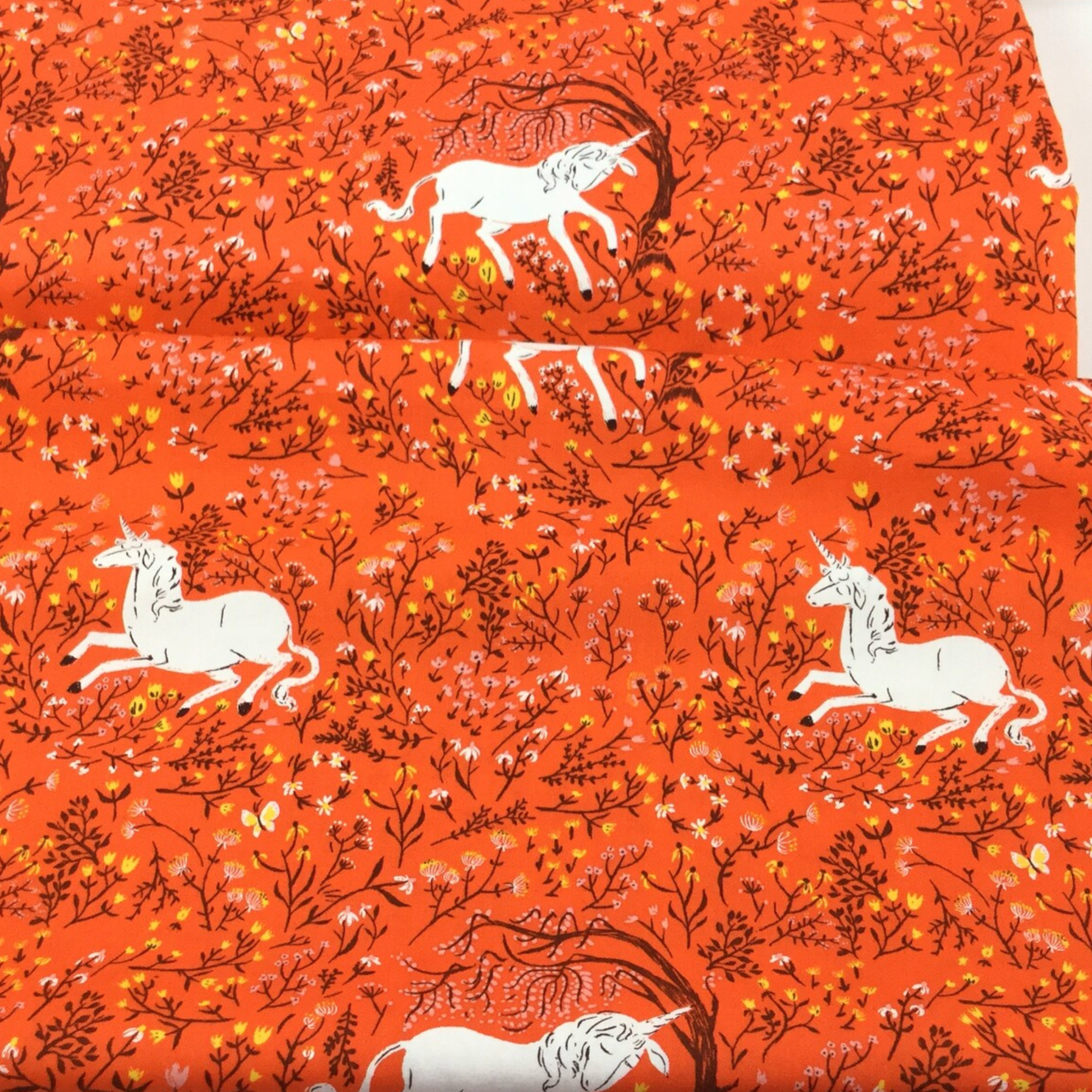 Heather Ross Windham Fabrics 20th Anniversary Unicorn Orange 39657A-7
