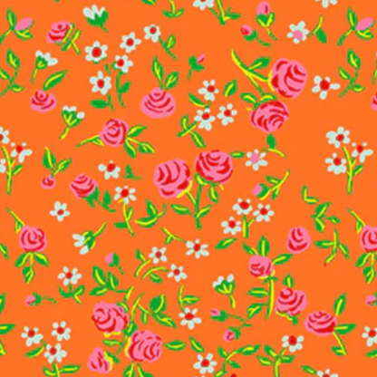Heather Ross Windham Fabrics By Hand Mousy Floral 54255D-7 Tangerine