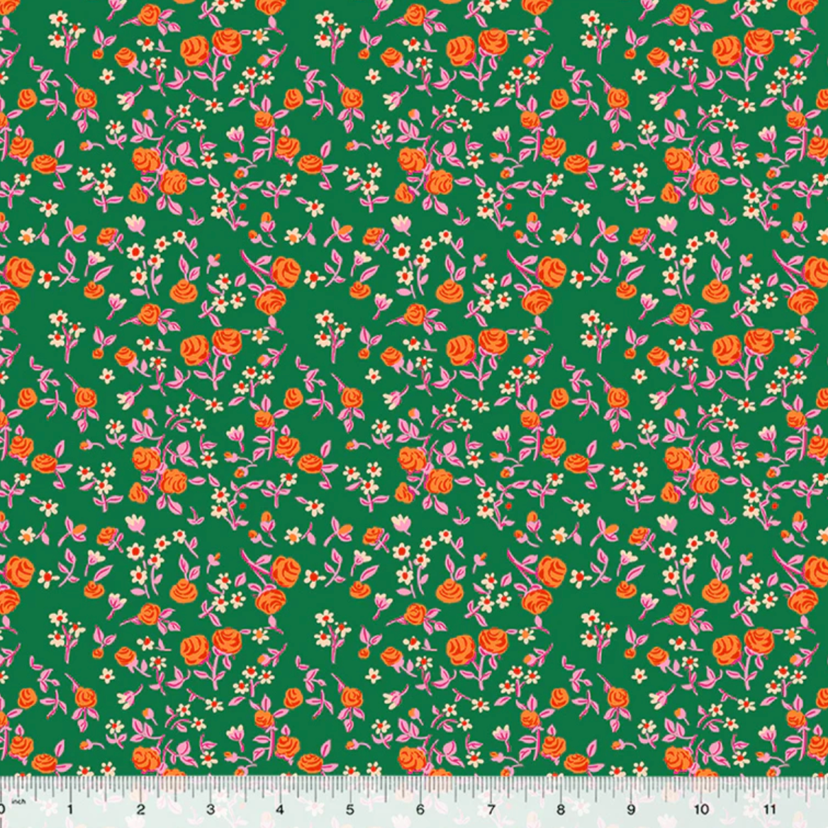 Heather Ross Windham Fabrics By Hand Mousy Floral 54255D-8 Emerald