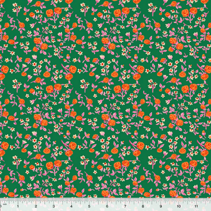 Heather Ross Windham Fabrics By Hand Mousy Floral 54255D-8 Emerald