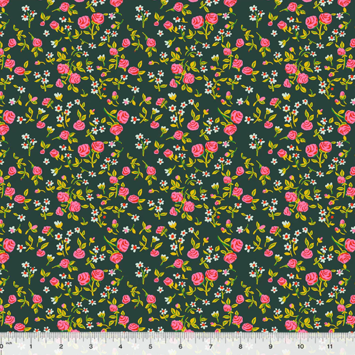 Heather Ross Windham Fabrics By Hand Mousy Floral 54255D-9 Pasture