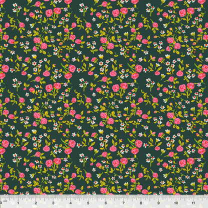 Heather Ross Windham Fabrics By Hand Mousy Floral 54255D-9 Pasture