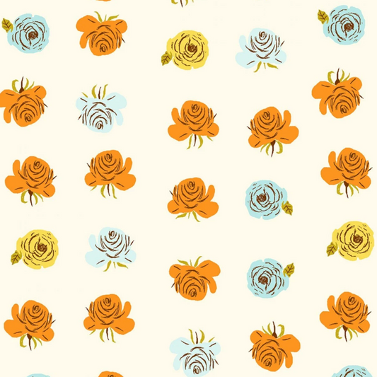 Heather Ross Windham Fabrics Far Far Away 2 Roses Aqua 51203-2