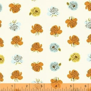 Heather Ross Windham Fabrics Far Far Away 2 Roses Aqua 51203-2