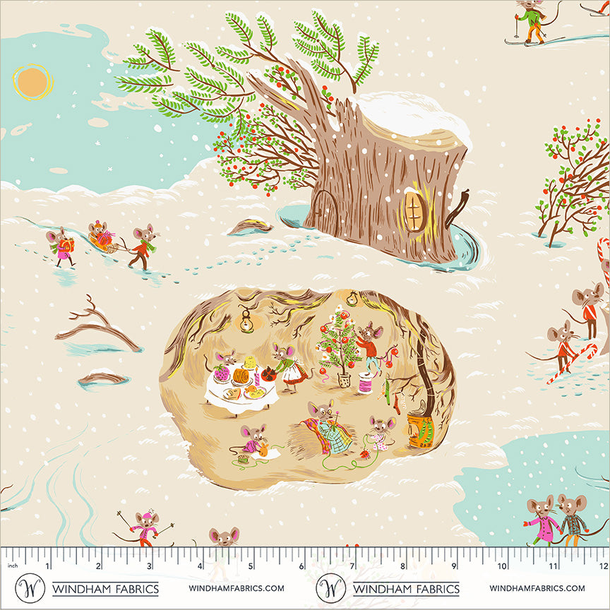 Heather Ross Windham Fabrics Heather Ross Favorites Christmas Mice 50165D-10Cream