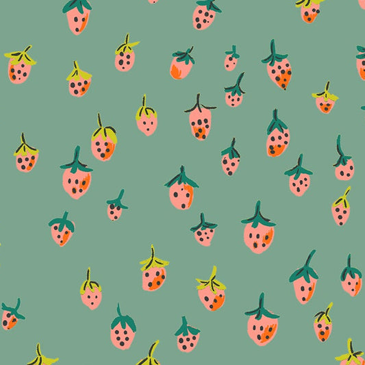 Heather Ross Windham Fabrics Heather Ross Favorites Field Strawberries 50899D-13Teal