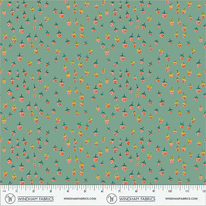 Heather Ross Windham Fabrics Heather Ross Favorites Field Strawberries 50899D-13Teal