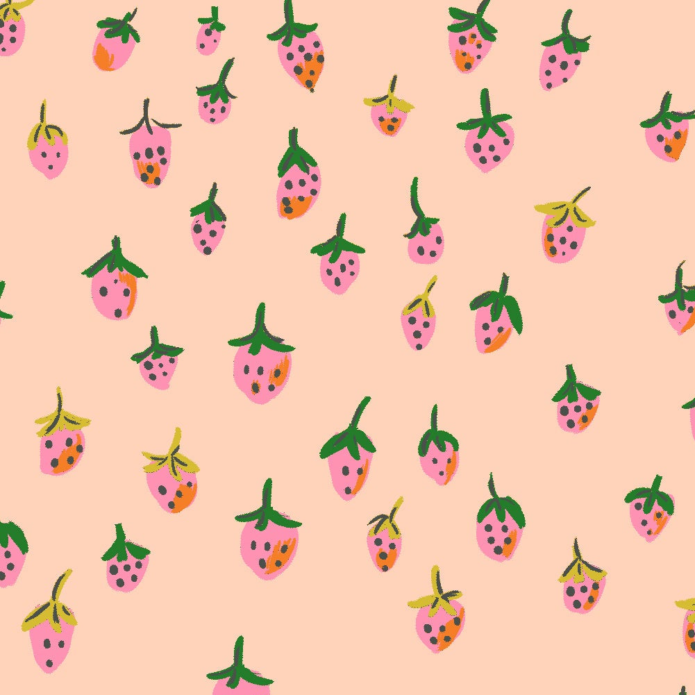  Heather Ross Windham Fabrics Heather Ross Favorites Field Strawberries 50899D-2Blush