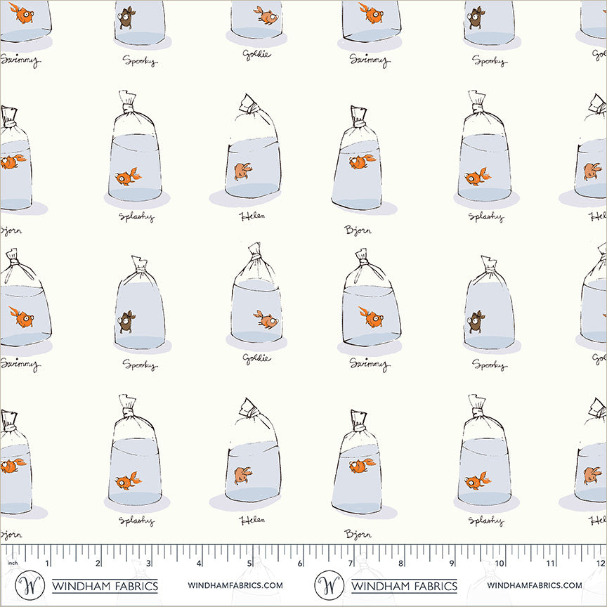 Heather Ross Windham Fabrics Heather Ross Favorites Goldfishes in Bags 55212D-2White