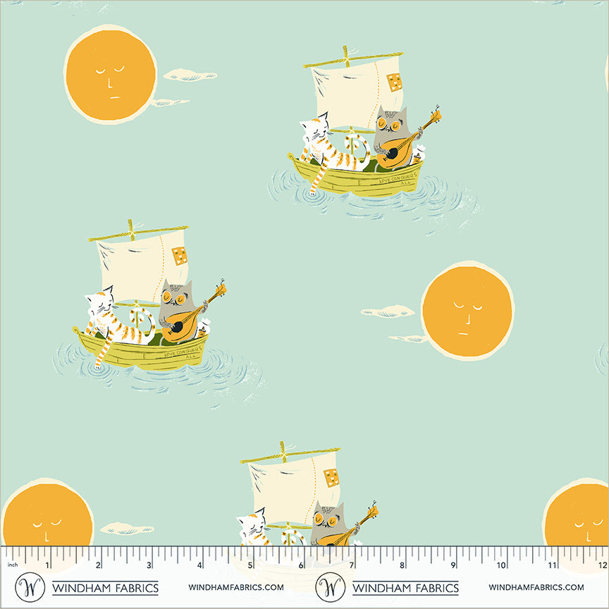 Heather Ross Windham Fabrics Heather Ross Favorites Owl and the Pussycat 51199D-2Aqua