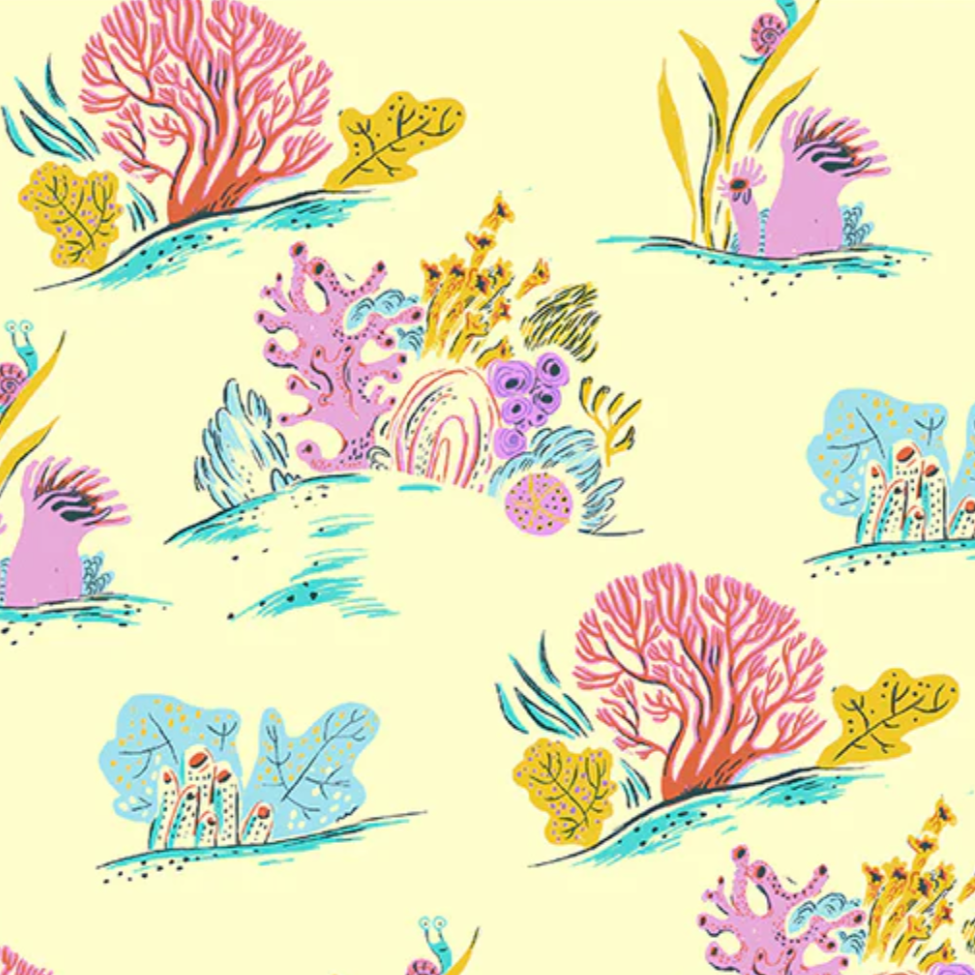 Heather Ross Windham Fabrics Malibu Coral in Blue 52147-10