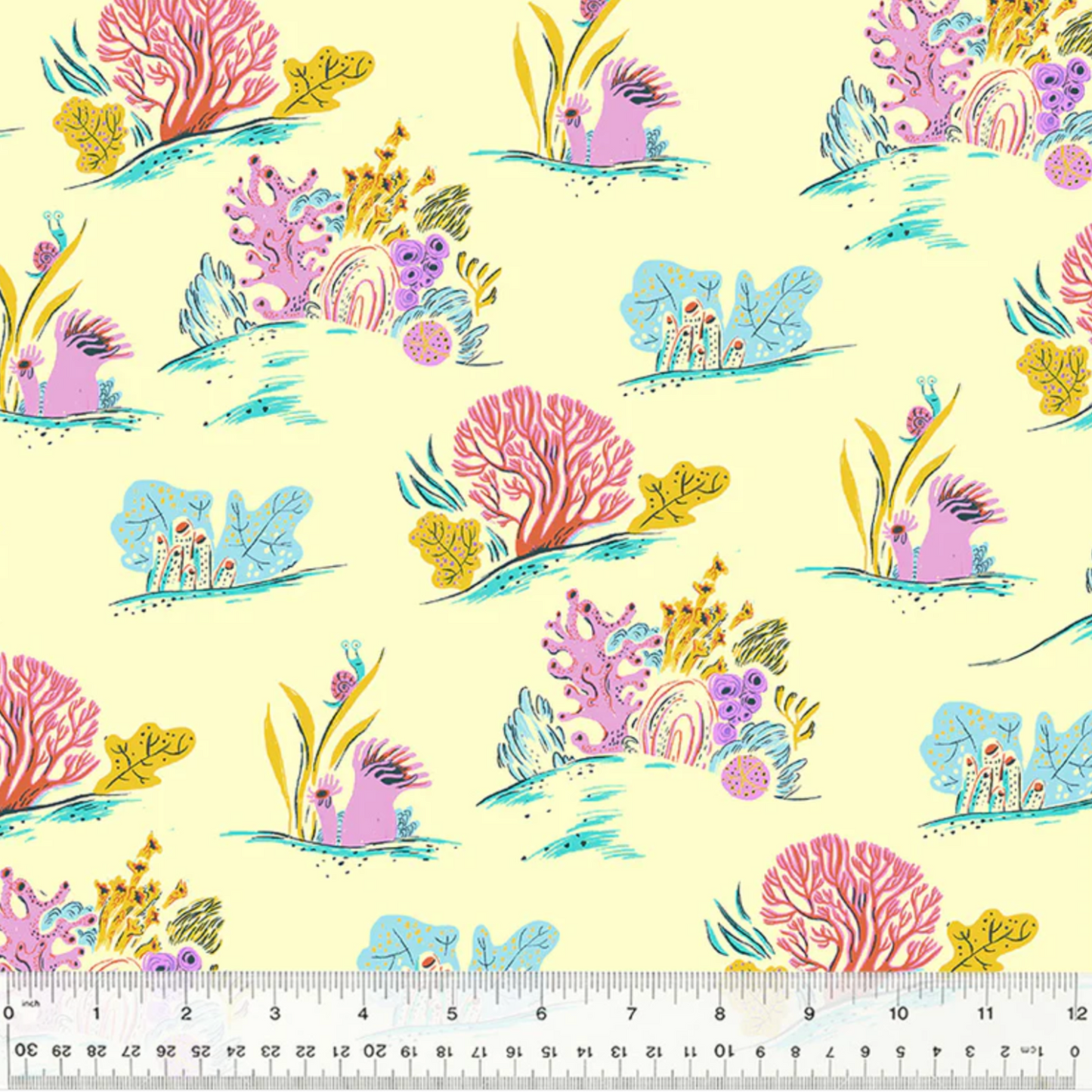 Heather Ross Windham Fabrics Malibu Coral in Blue 52147-10