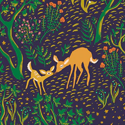 Heather Ross Windham Fabrics Night Visitor Wideback 108 53586W-1DES Midnight