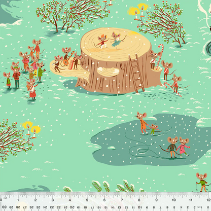 Heather Ross Windham Fabrics Studio Edit Christmas Mice Aqua 50165D-1