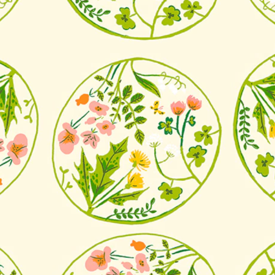 Heather Ross Windham Fabrics Studio Edit Floral Wreaths Cream 40928D-5