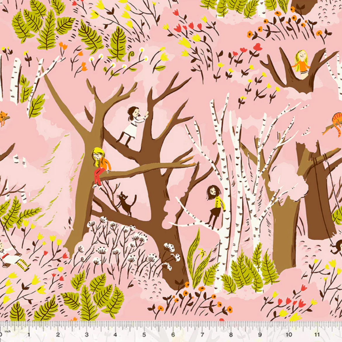 Heather Ross Windham Fabrics Studio Edit Girls in Trees Pink 40927D-6