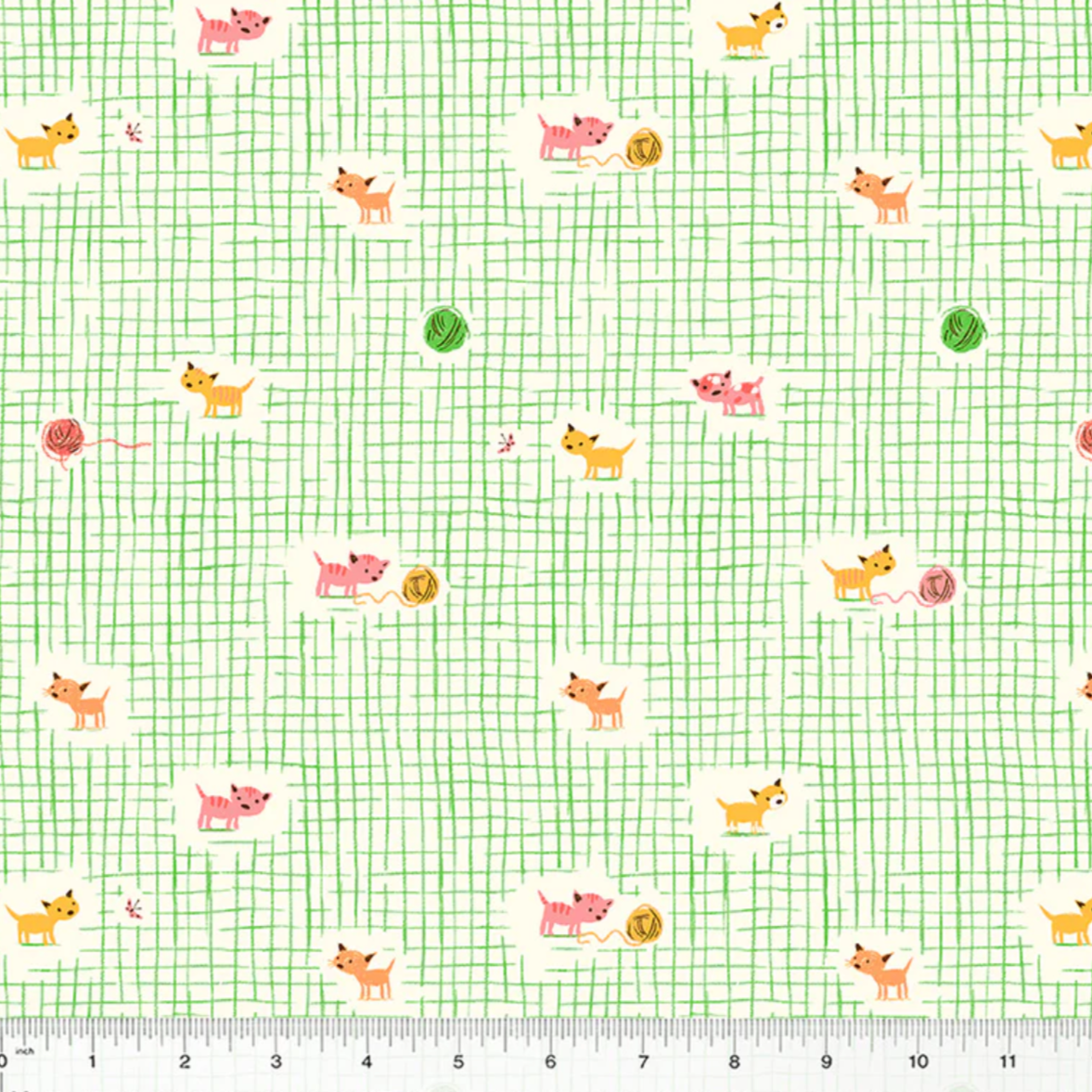 Heather Ross Windham Fabrics Studio Edit Kitten Plaid Green 40929D-2