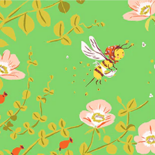 Heather Ross Windham Fabrics Studio Edit Nanny Bee 37023D-5 GREEN