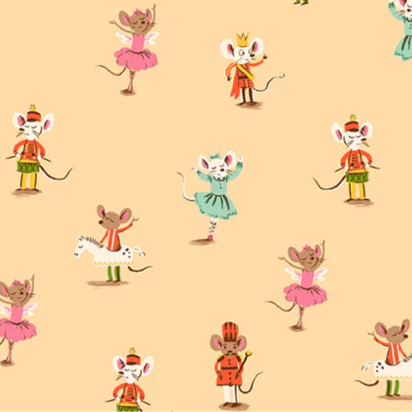 Heather Ross Windham Fabrics Studio Edit Nutcracker Mice Peach 50166D-3