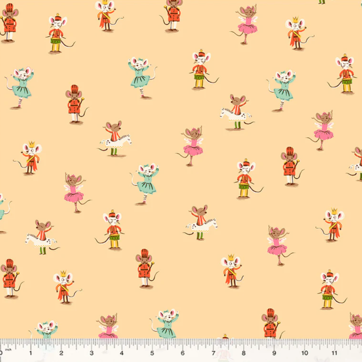 Heather Ross Windham Fabrics Studio Edit Nutcracker Mice Peach 50166D-3