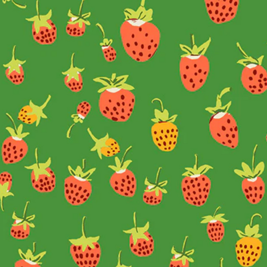 Heather Ross Windham Fabrics Studio Edit Strawberries Green 37024D-4