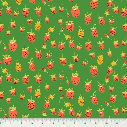 Heather Ross Windham Fabrics Studio Edit Strawberries Green 37024D-4