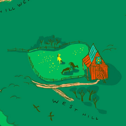 Heather Ross Windham Fabrics West Hill Buttercup Map Grass Green 52873-2