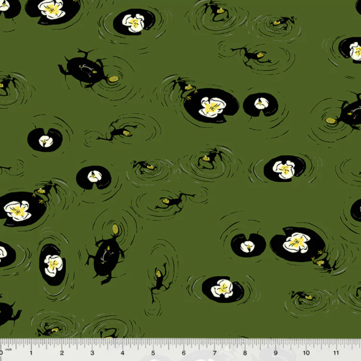 Heather Ross Windham Fabrics West Hill Lily Pond 52876-10 Pond Green