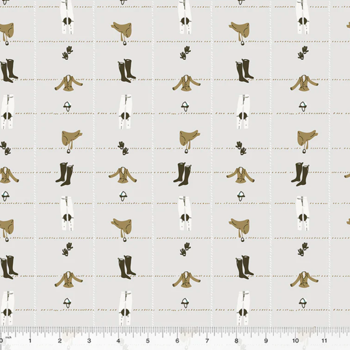 Heather Ross Windham Fabrics West Hill Riding Gear 52878-15 Grey