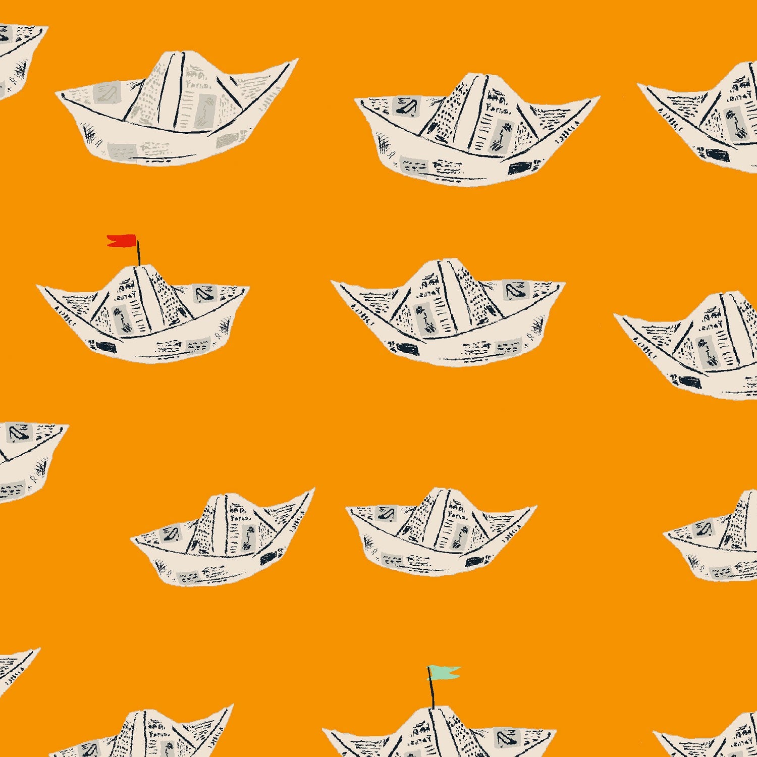 Heather Ross Windham Far Far Away 2 Newspaper Boats Gold 51202-11