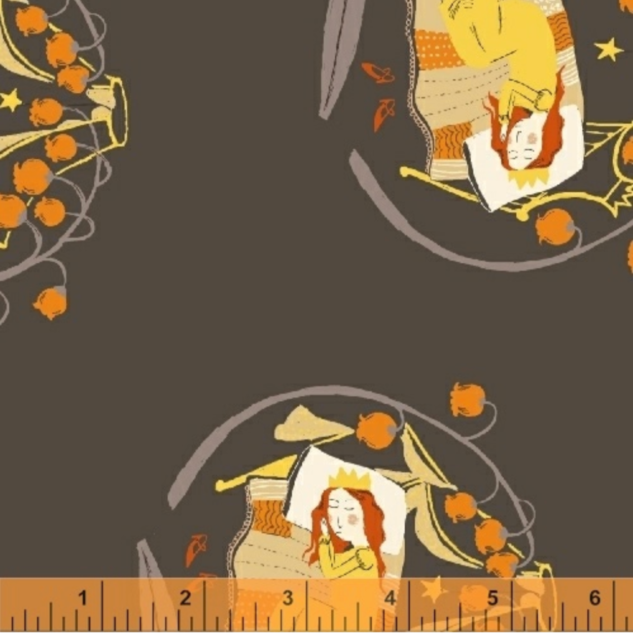 Heather Ross Windham Far Far Away 2 Sleeping Beauty Charcoal 51198-5