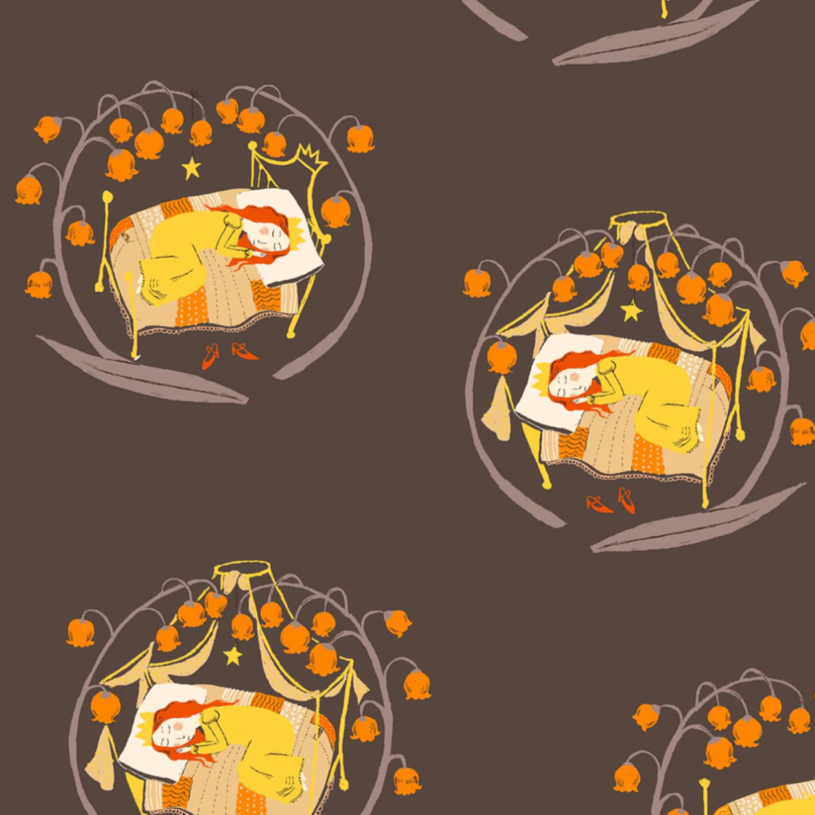 Heather Ross Windham Far Far Away 2 Sleeping Beauty Charcoal 51198-5