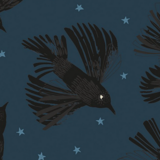 Helen Black Dashwood Studio Fabric The Witching Hour Crows Blue WITCH2609