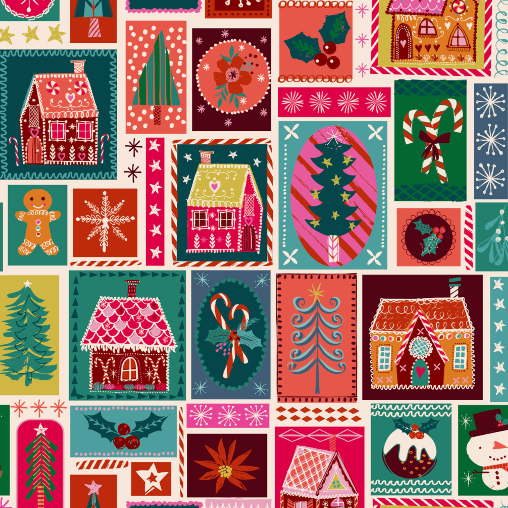 Helen Black Dashwood Studio Fabrics Candy Cane Christmas Candy Houses CAND2501