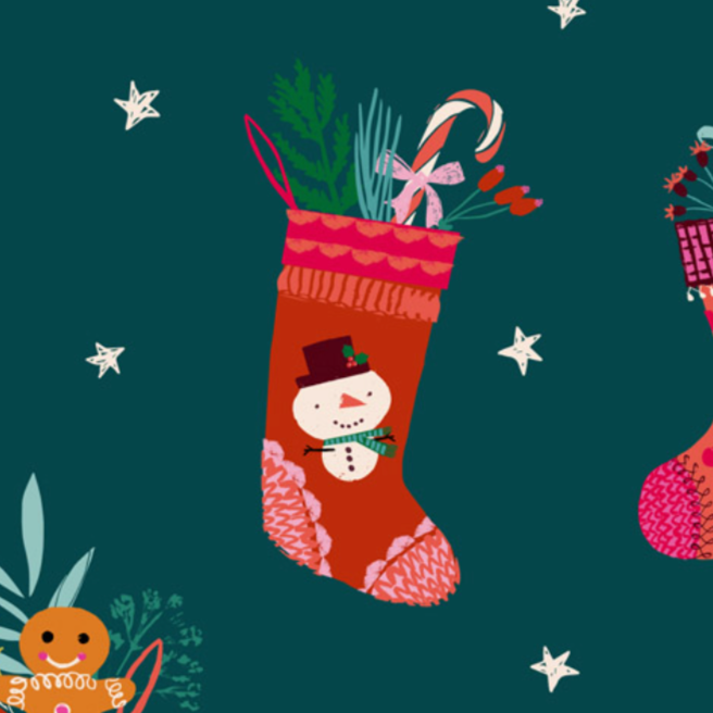 Helen Black Dashwood Studio Fabrics Candy Cane Christmas Stockings CAND2505