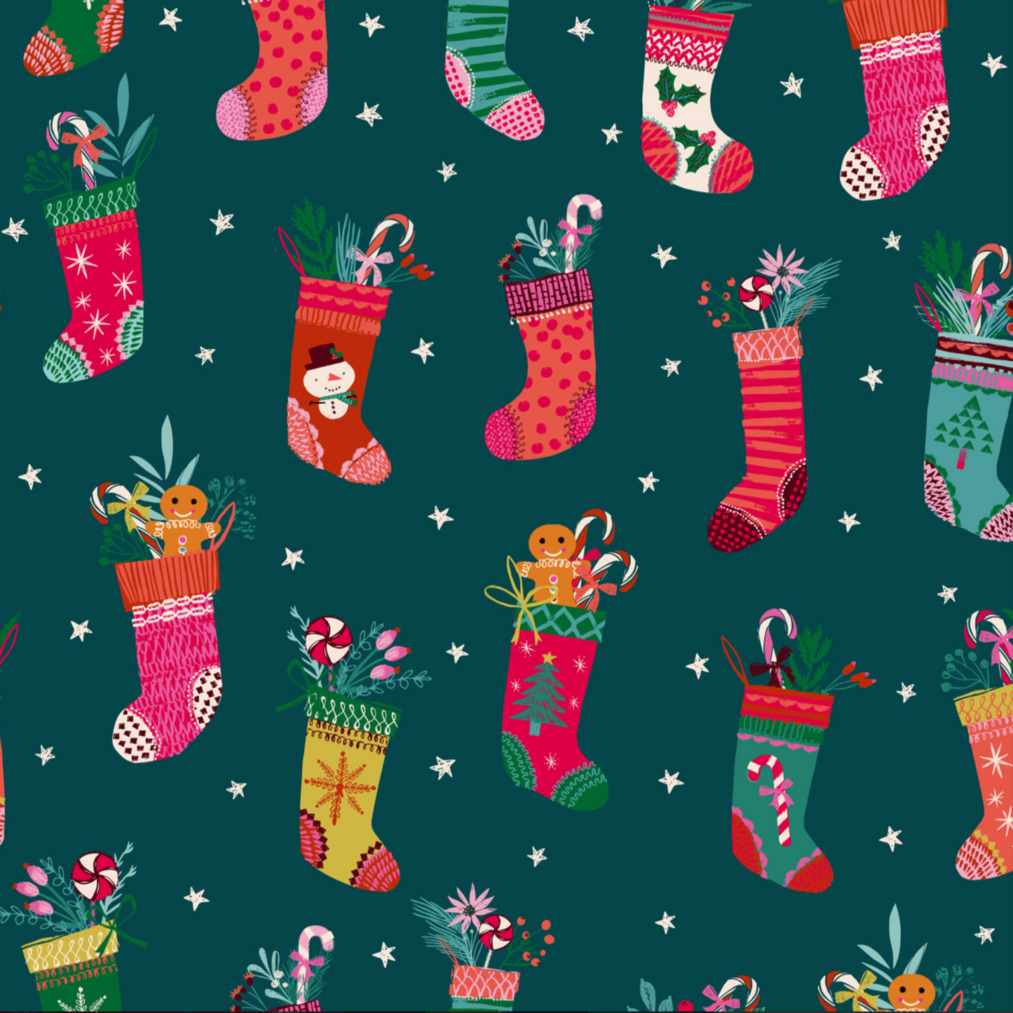 Helen Black Dashwood Studio Fabrics Candy Cane Christmas Stockings CAND2505