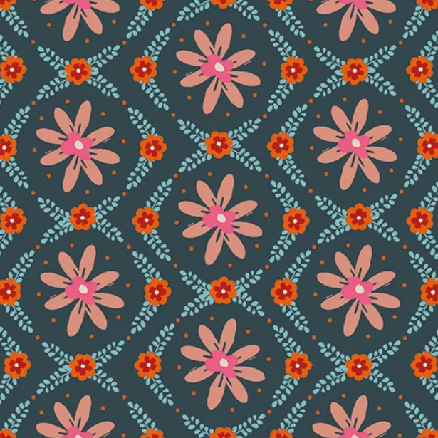 Helen Black Thread and Ink Design Studio Fine Folk Daisy Chain FOLK1119 Denim