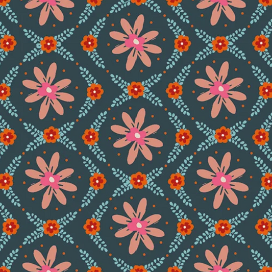 Helen Black Thread and Ink Design Studio Fine Folk Daisy Chain FOLK1119 Denim