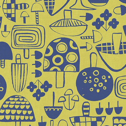 Hitomi Osumi Cotton + Steel RJR Fabrics Omatsuri Nakama Kinoko Ippai  HO302-LI3U Lime