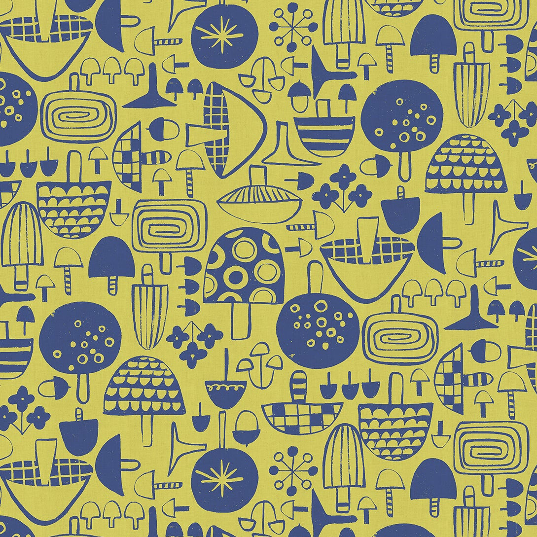 Hitomi Osumi Cotton + Steel RJR Fabrics Omatsuri Nakama Kinoko Ippai  HO302-LI3U Lime