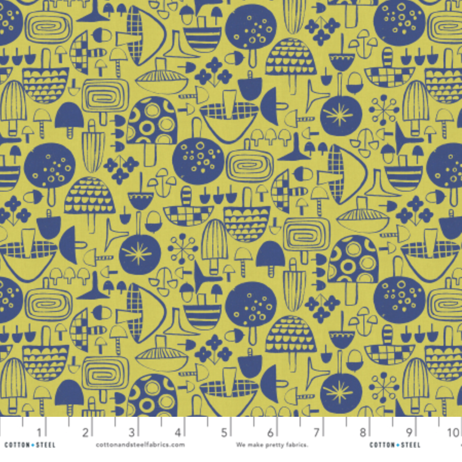 Hitomi Osumi Cotton + Steel RJR Fabrics Omatsuri Nakama Kinoko Ippai  HO302-LI3U Lime