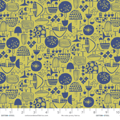 Hitomi Osumi Cotton + Steel RJR Fabrics Omatsuri Nakama Kinoko Ippai  HO302-LI3U Lime