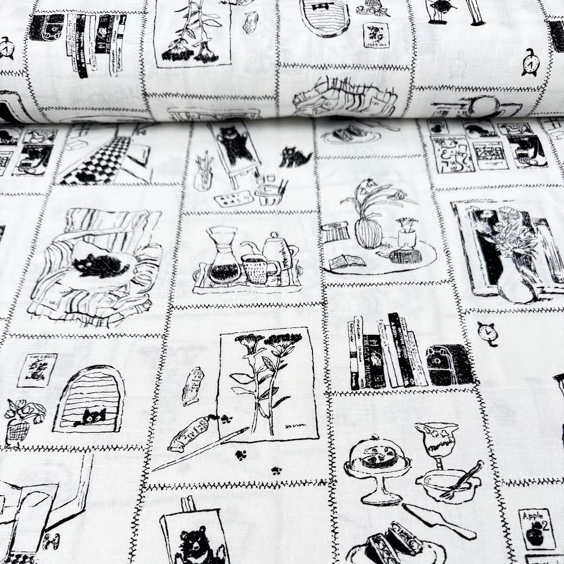Hokkoh Japanese Import Fabric Cats Living Their Lives 1026-705 2A