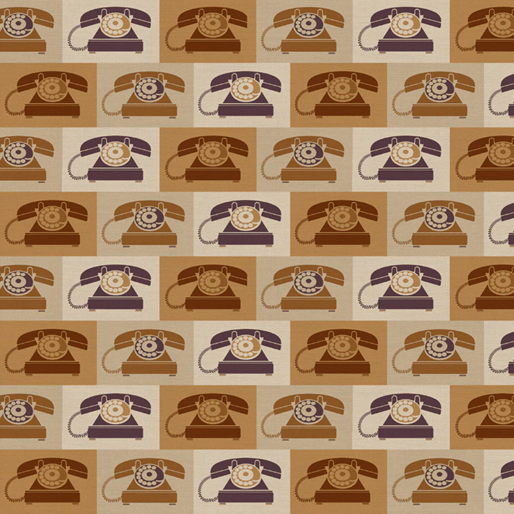 Hoodie Crescent Paintbrush Studio Fabrics Ring Ring Vintage Telephones Brown 1200005