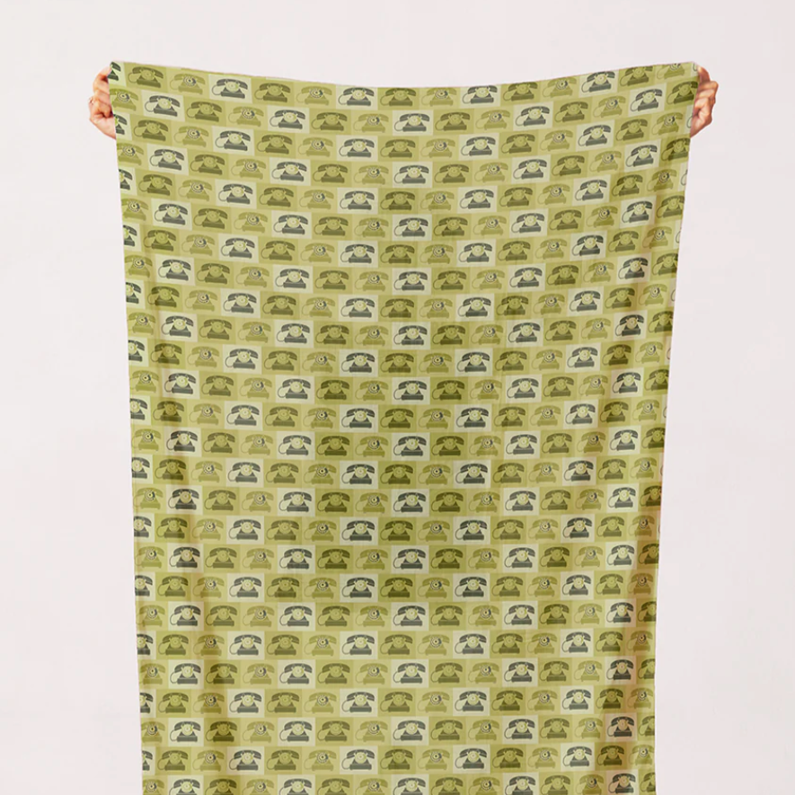 Hoodie Crescent Paintbrush Studio Fabrics Ring Ring Vintage Telephones Green 1200003