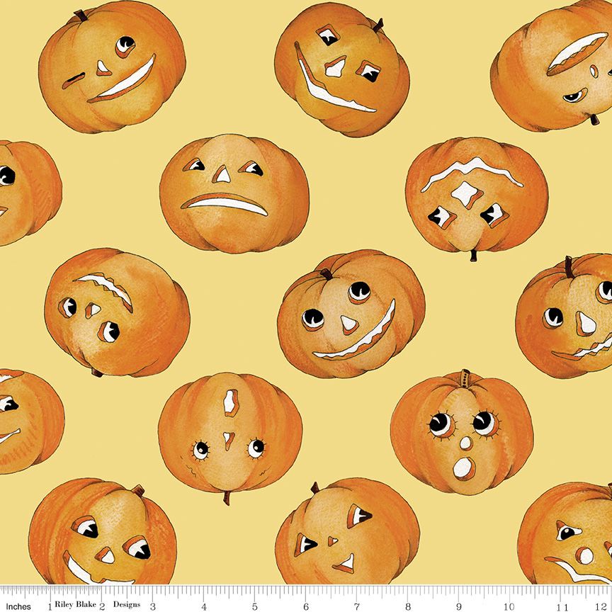 J. Wecker Frisch Riley Blake Designs Pumpkin Patch Tossed Jacks Yellow C14580